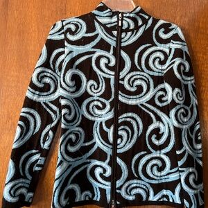 Stylish NEVE Ski Sweater double zipper Black /Brown and Blue Swirl coloring
